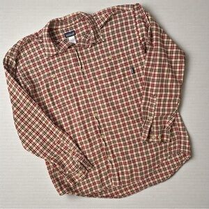 VINTAGE Patagonia Shirt Mens Medium Orange Organic Cotton Check Work Retro Plaid